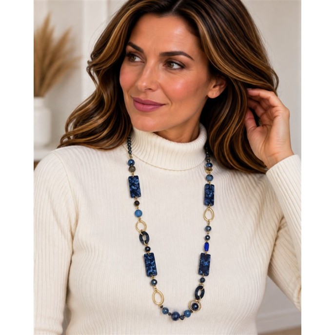 Sweet7 Ketting lang blokken 101224807 Blauw Sweet7 Ketting lang blokken 101224807 Blauw